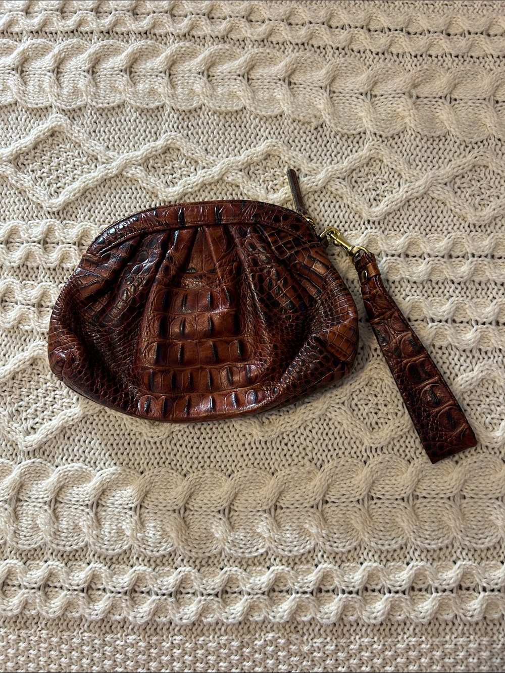 Brahmin Brown Croc-Embossed Leather Wristlet Clutch